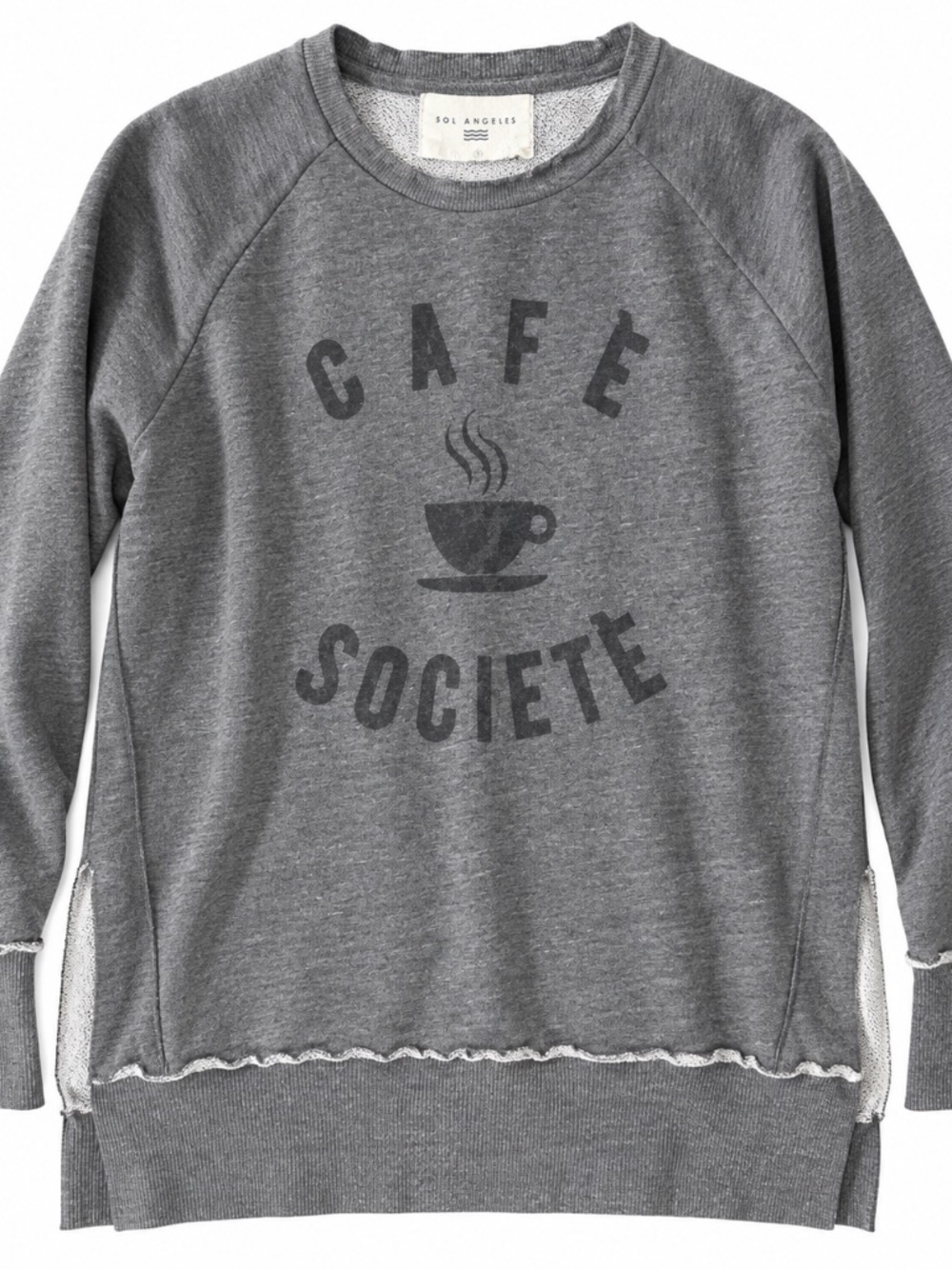 Sol Angeles Cafe Société Gray Distressed Crewneck Sweatshirt